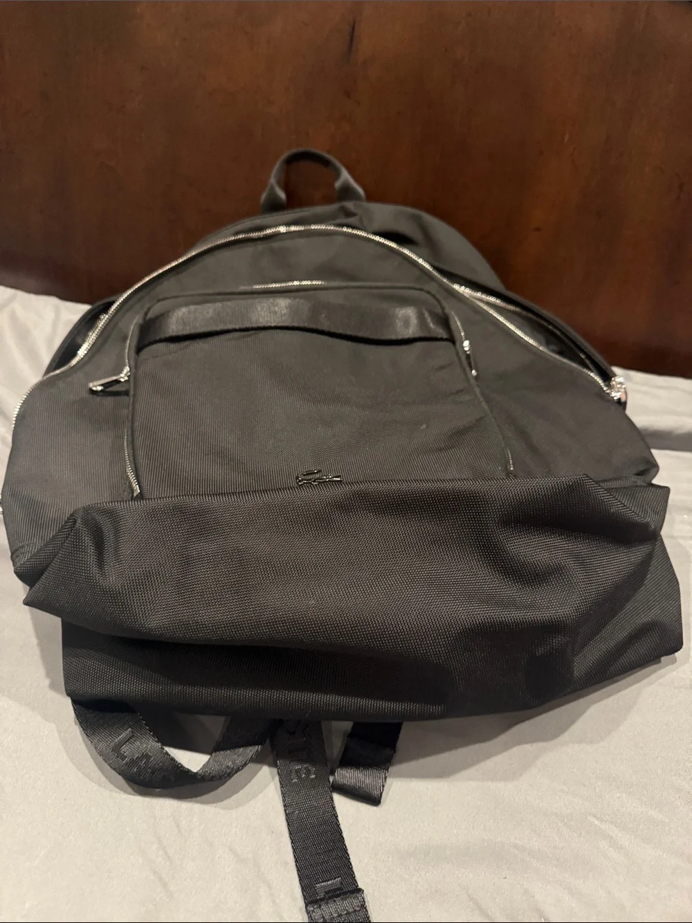 Lacoste Black Men's Backpack with Silver Logo Accent